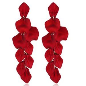 Boho Red Floral Petal Earrings